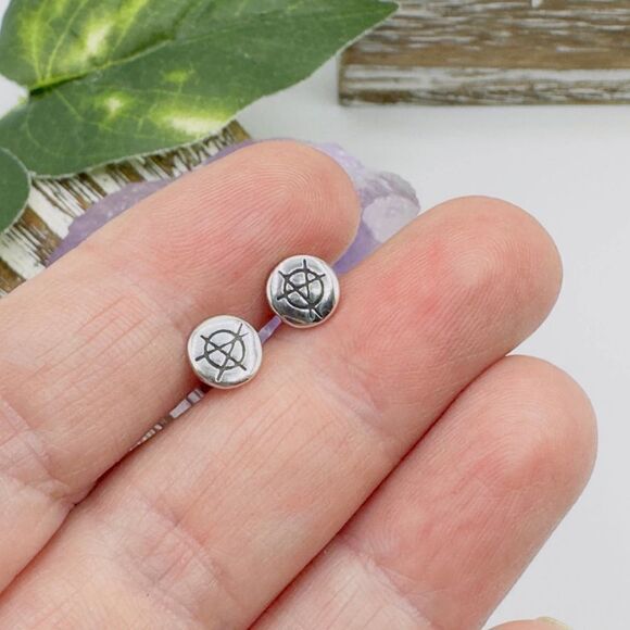 Punk Rock Anarchy Logo Sterling Silver Stud Earrings - Picture 2 of 5